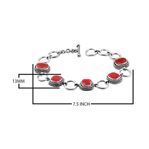 Sterling Silver Bracelet With Cushion-Cut Ruby Quartz Stones And Rope Bezels Linked With Silver Rings