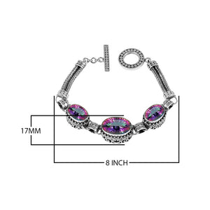 Sterling Silver Bracelet With Mystic Quartz Triple-Oval Stones And Woven Bali Bars