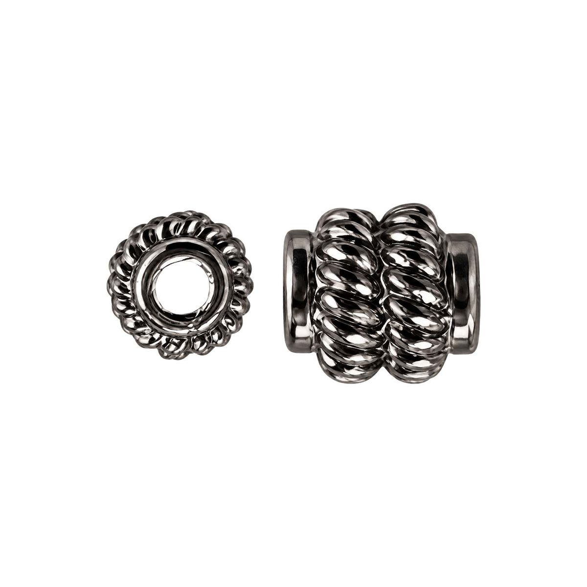 Black rhodium overlay twisted rope copper spacer bead handcrafted in India for wholesale jewelry making