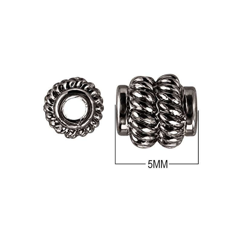 Black rhodium overlay twisted rope copper spacer bead handcrafted in India for wholesale jewelry making
