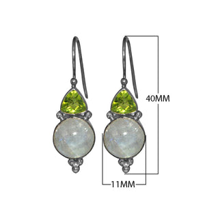 Sterling silver Peridot Quartz and Rainbow Moonstone dual drop earrings, handcrafted wholesale jewelry from Bali