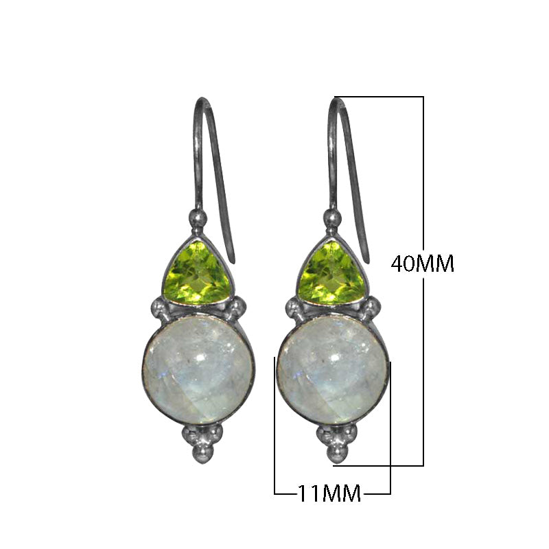 Sterling silver Peridot Quartz and Rainbow Moonstone dual drop earrings, handcrafted wholesale jewelry from Bali