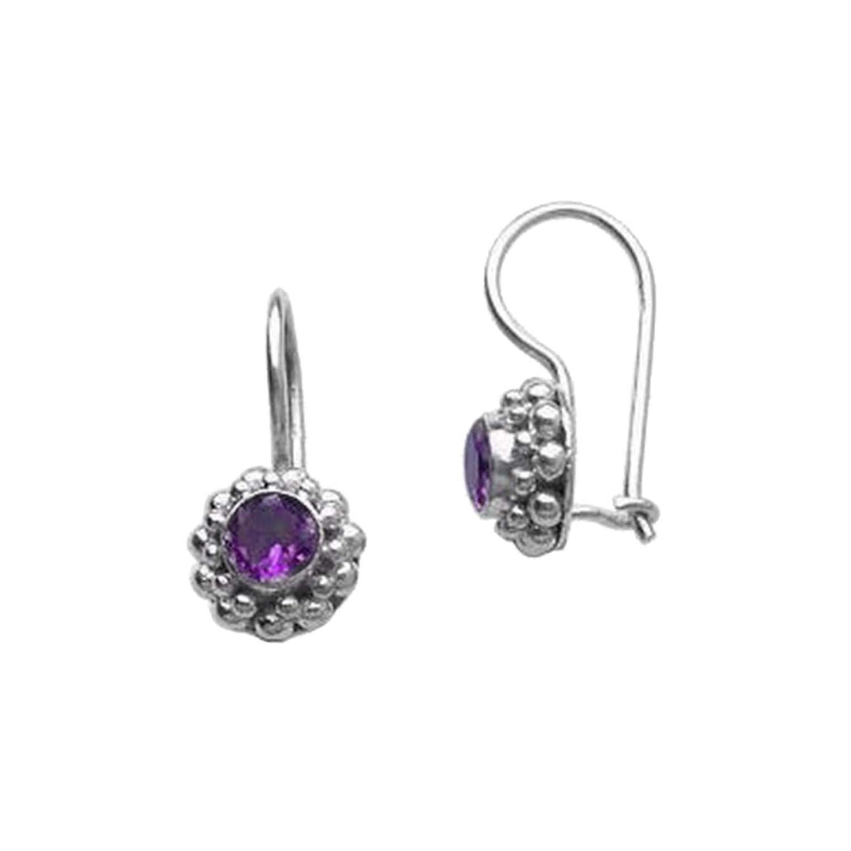 Sterling silver earring with Amethyst Quartz and kidney wire, handcrafted wholesale jewelry from Bali