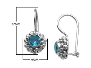 Sterling silver earring with Blue Topaz Quartz and kidney wire, handcrafted wholesale jewelry from Bali