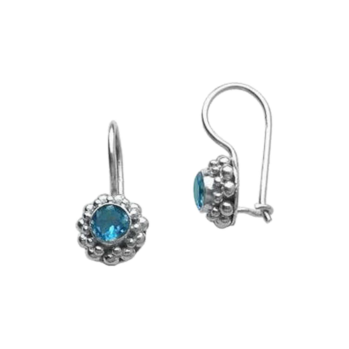 Sterling silver earring with Blue Topaz Quartz and kidney wire, handcrafted wholesale jewelry from Bali