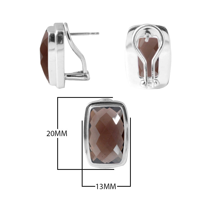 Sterling silver Smoky Quartz rectangular clip earrings, handcrafted wholesale jewelry from Bali