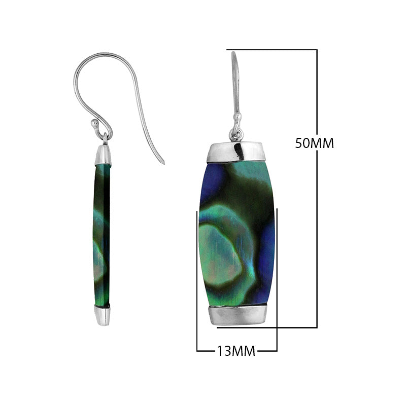 Sterling silver earring with Abalone Shell long curved drop design, handcrafted wholesale jewelry from Bali