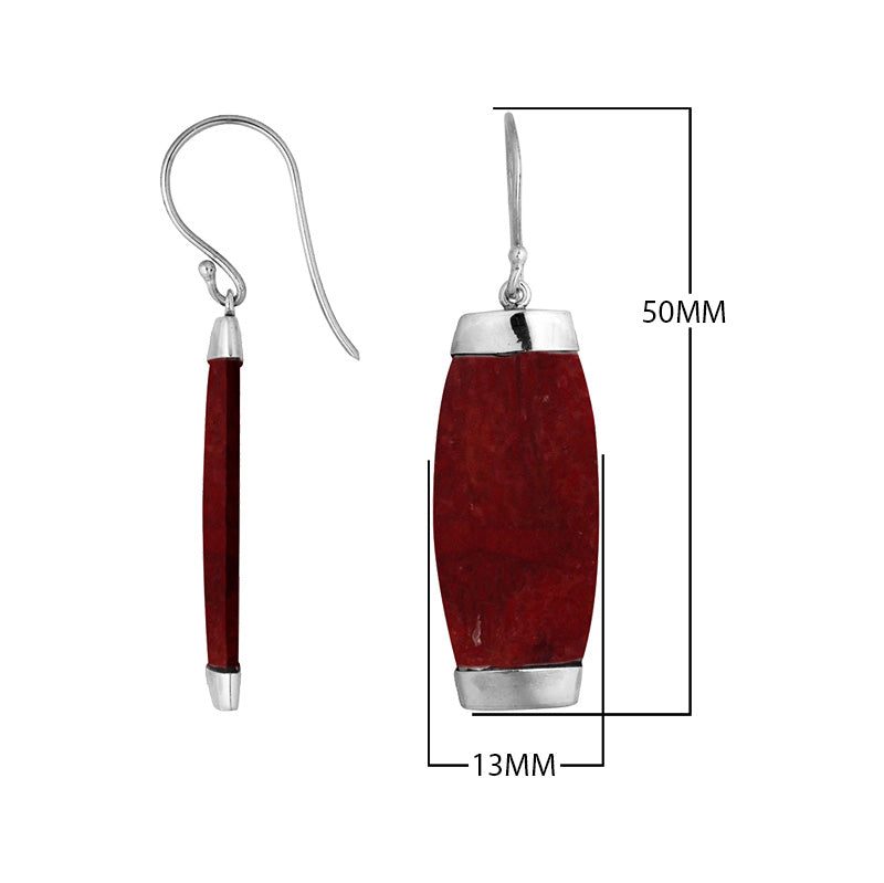 Sterling silver earring with Red Coral long curved drop design, handcrafted wholesale jewelry from Bali