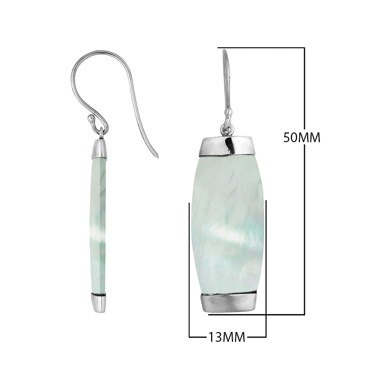 Sterling silver earring with Mother Of Pearl long curved drop design, handcrafted wholesale jewelry from Bali