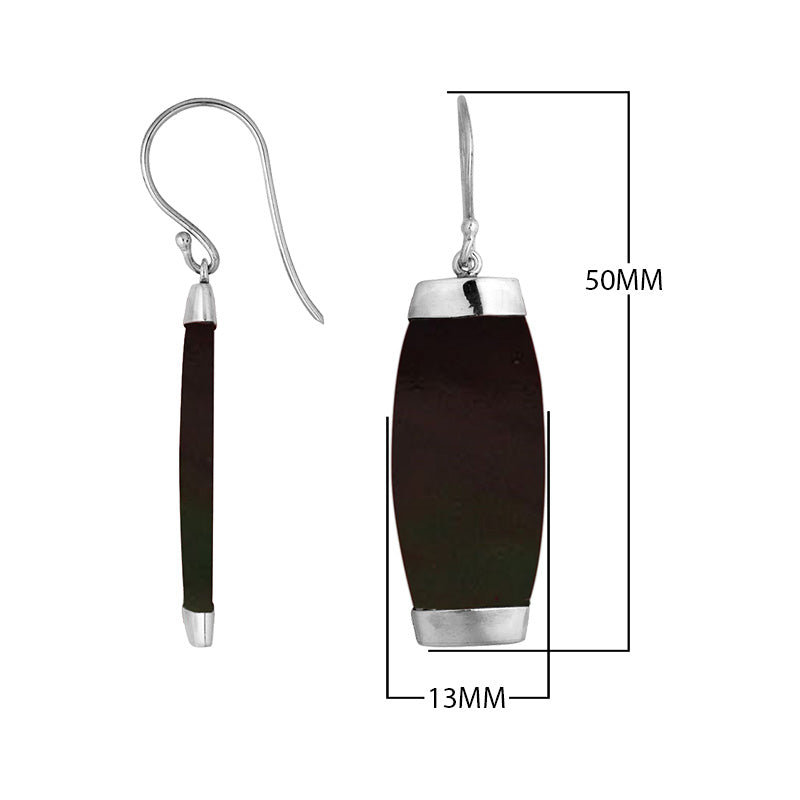 Sterling silver earring with Shell Black long curved drop design, handcrafted wholesale jewelry from Bali