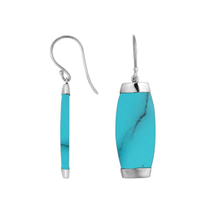 Sterling silver earring with Turquoise Shell long curved drop design, handcrafted wholesale jewelry from Bali
