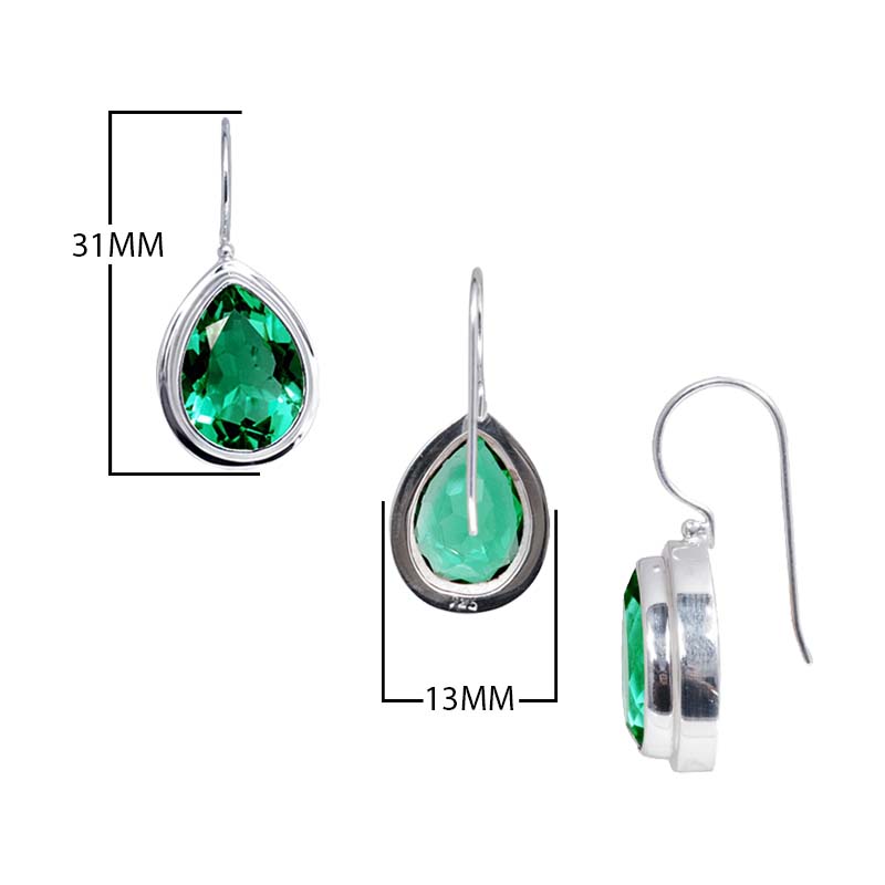 Sterling Silver pear-cut Green Quartz hook earrings handcrafted in Bali with polished bezel frame and minimalist finish.