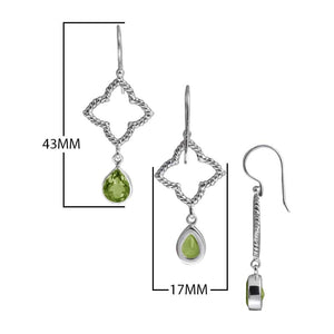 Sterling Silver Peridot Quartz teardrop earrings with rope diamond frame handcrafted in Bali with polished finish.