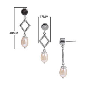 Sterling Silver Fresh Water Pearl diamond drop earrings handcrafted in Bali with rope texture and polished finish.
