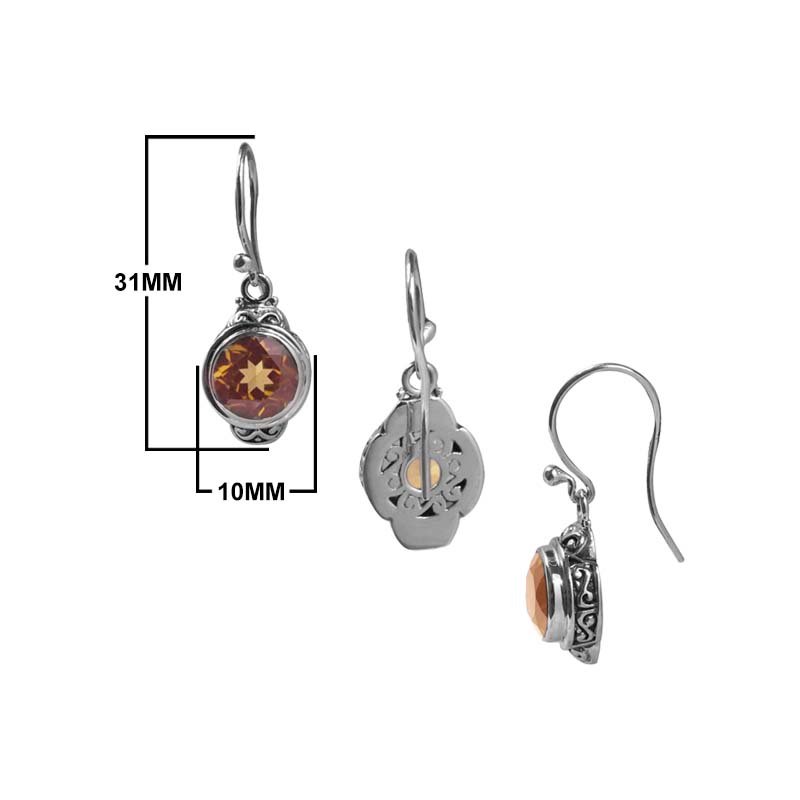 Sterling Silver Citrine Quartz Round Hook Earrings For Wholesale Collection
