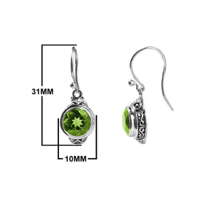 Sterling silver round-shaped Peridot Quartz earrings with ornamental detailing and earwire lock, designed for professional jewelry retailers and wholesale distributors.
