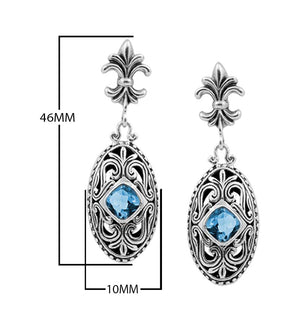 Sterling Silver Blue Topaz Quartz Scroll Earrings For Wholesale Collection