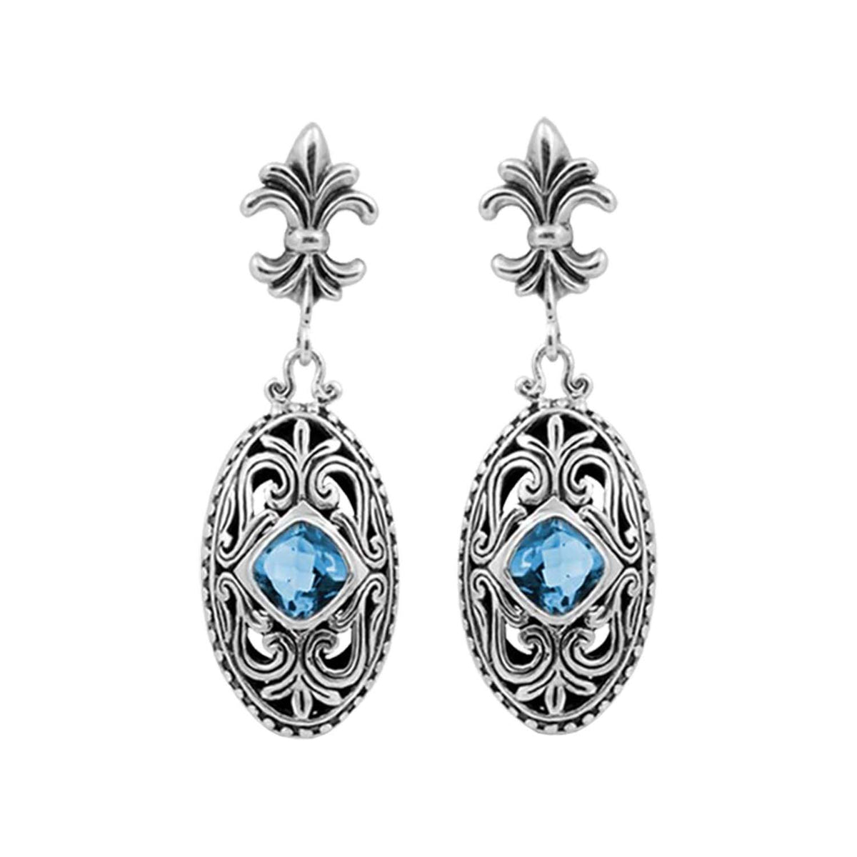 Sterling Silver Blue Topaz Quartz Scroll Earrings For Wholesale Collection