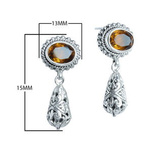 Sterling Silver Citrine Quartz Drop Earrings With Ornate Filigree Design For Wholesale Collections