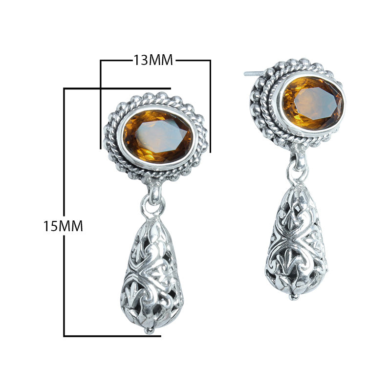 Sterling Silver Citrine Quartz Drop Earrings With Ornate Filigree Design For Wholesale Collections
