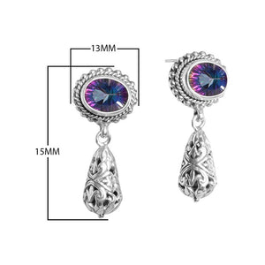Sterling Silver Mystic Quartz Drop Earrings With Ornate Filigree Design For Wholesale Collection