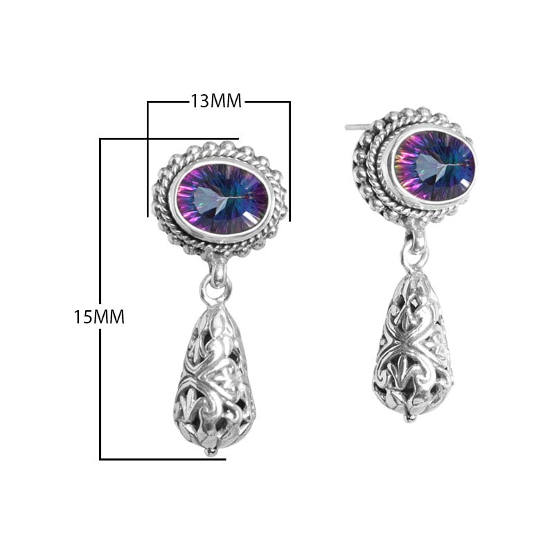 Sterling Silver Mystic Quartz Drop Earrings With Ornate Filigree Design For Wholesale Collection