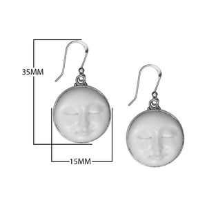 Sterling Silver Bone Moon Face Round Drop Earrings With Polished Bezel Design