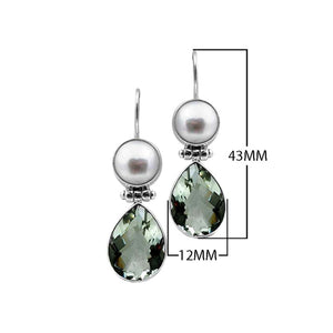 Sterling Silver Earrings With Mabe Pearl Tops And Green Amethyst Quartz Teardrop Drops