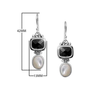 Sterling Silver Earrings With Black Onyx Cushion Tops And Fresh Water Pearl Oval Drops
