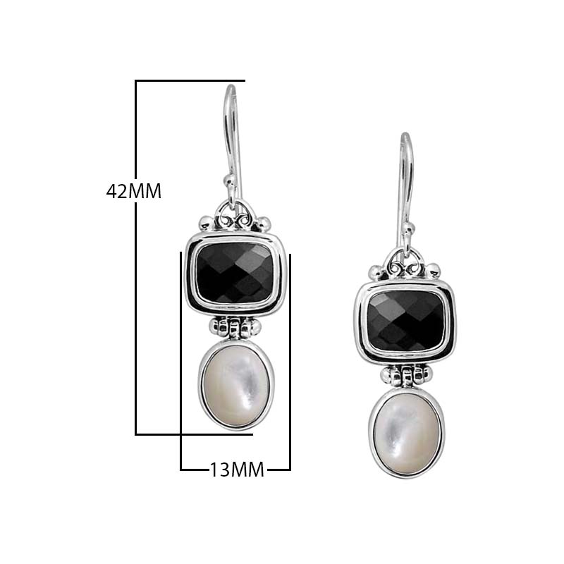 Sterling Silver Earrings With Black Onyx Cushion Tops And Fresh Water Pearl Oval Drops