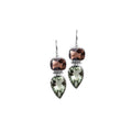 Sterling Silver Earrings With Smoky Quartz Cushion Tops And Green Amethyst Quartz Teardrop Drops