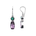 Sterling Silver Earrings With Green Quartz Round Top And Amethyst Quartz Elongated Drop