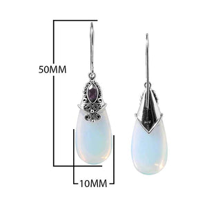 Sterling Silver Earrings With Opalite Teardrop And Amethyst Quartz Decorative Top