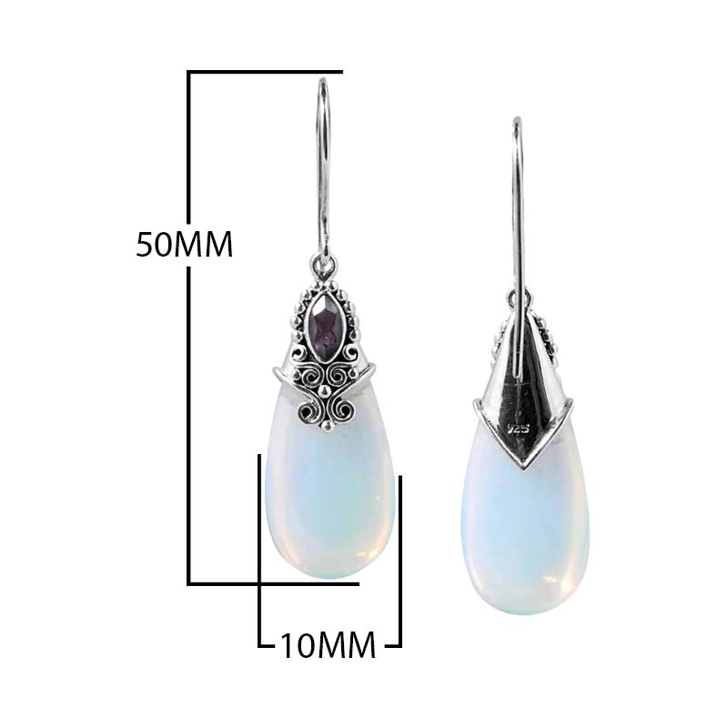 Sterling Silver Earrings With Opalite Teardrop And Amethyst Quartz Decorative Top