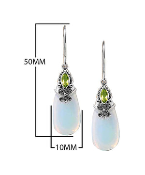 Sterling Silver Earrings With Opalite Teardrop And Peridot Marquise Accent