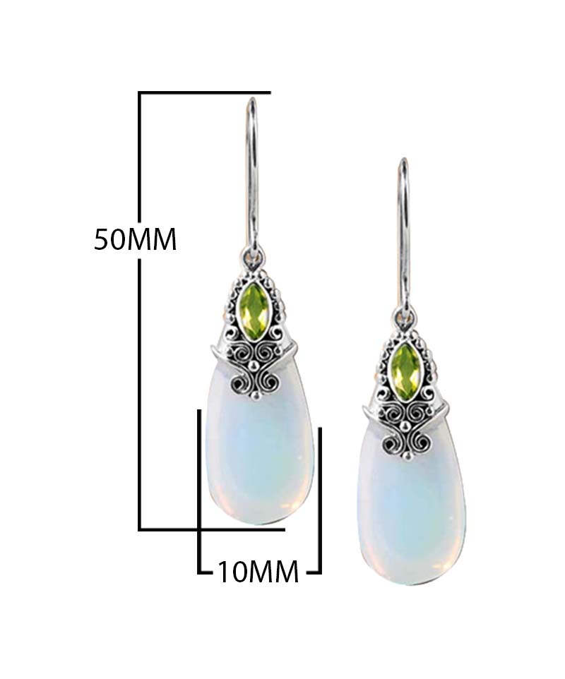 Sterling Silver Earrings With Opalite Teardrop And Peridot Marquise Accent