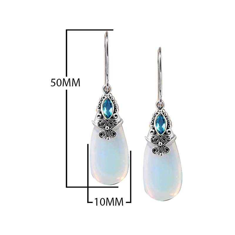Sterling Silver Earrings With Opalite Teardrop And Blue Topaz Quartz Accent