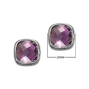 Sterling Silver Cushion Stud Earrings With Amethyst Quartz