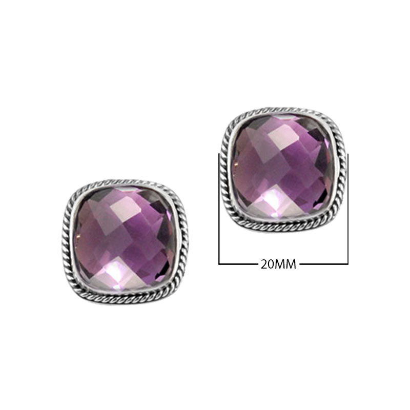 Sterling Silver Cushion Stud Earrings With Amethyst Quartz