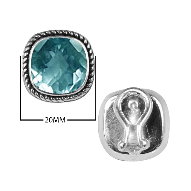 Sterling Silver Cushion Stud Earrings With Blue Topaz Quartz