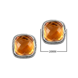Sterling Silver Cushion Stud Earrings With Citrine Quartz