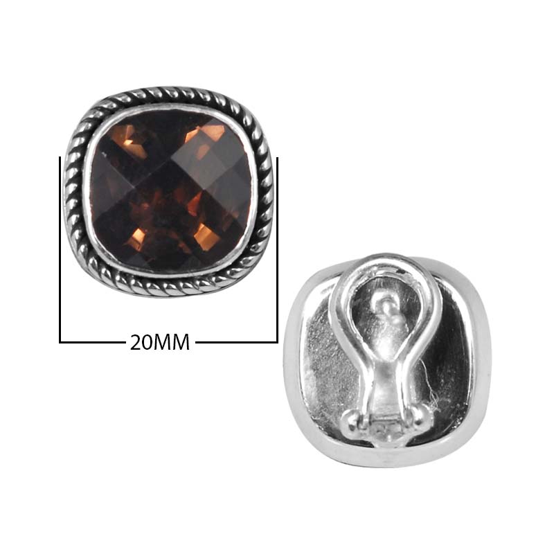 Sterling Silver Cushion Stud Earrings With Smoky Quartz