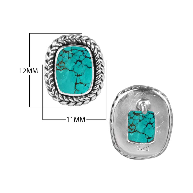 Sterling Silver Stud Earrings With Turquoise Shell Matrix Cushion And Braided Border Detailing.