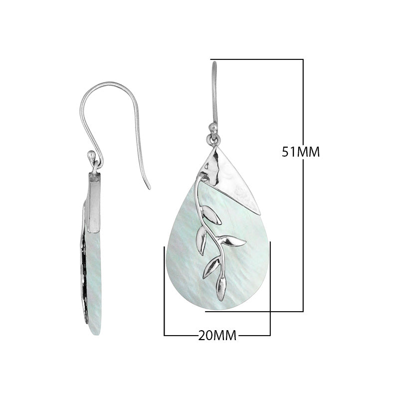 Wholesale Sterling Silver White Shell Leaf Drop Earrings Handcrafted In Bali
