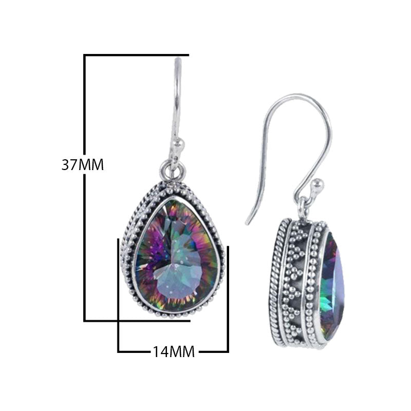 Sterling Silver Teardrop Earrings With Mystic Quartz And Beaded Border Detailing.