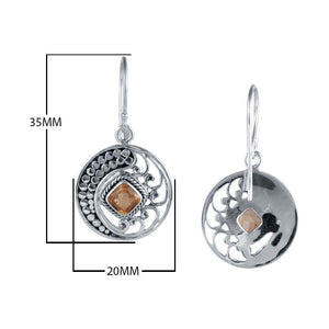 Sterling Silver Disc Earrings With Citrine Quartz Square Center And Swirl Dotted Detailing.