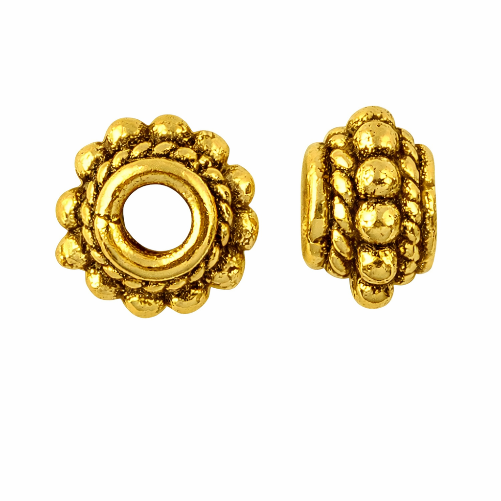 Handcrafted 18K gold overlay beaded spacer charm over copper with intricate textured design made in India