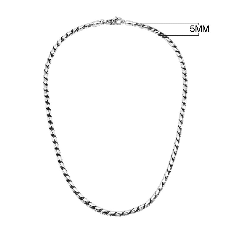 Sterling Silver Bali Hand Crafted Heavy 5MM Chain Necklace Lobster Clasp