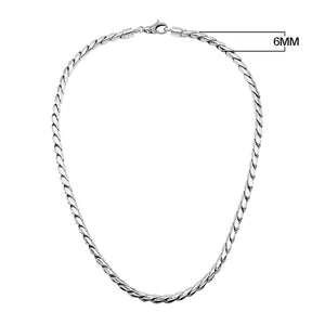 Sterling Silver Bali Hand Crafted 6MM Rope Link Chain Necklace Lobster Clasp