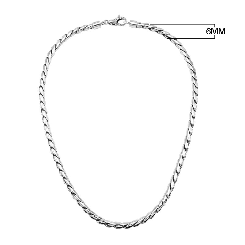 Sterling Silver Bali Hand Crafted 6MM Rope Link Chain Necklace Lobster Clasp